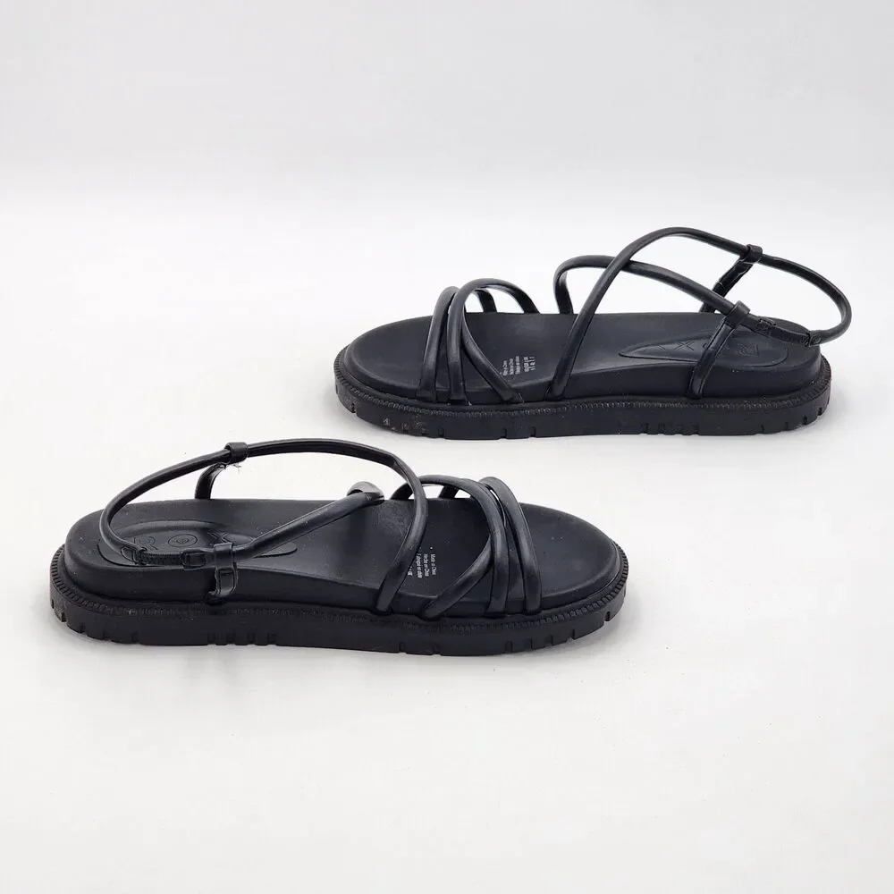 Roxy Brooke Strappy Flat Platform Lug Sole Sandals Casual Black Size 9